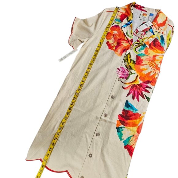 Farm Rio x Anthropologie Scalloped Shirt Dress, Linen Blend, Floral, Resort, L - Picture 4 of 11